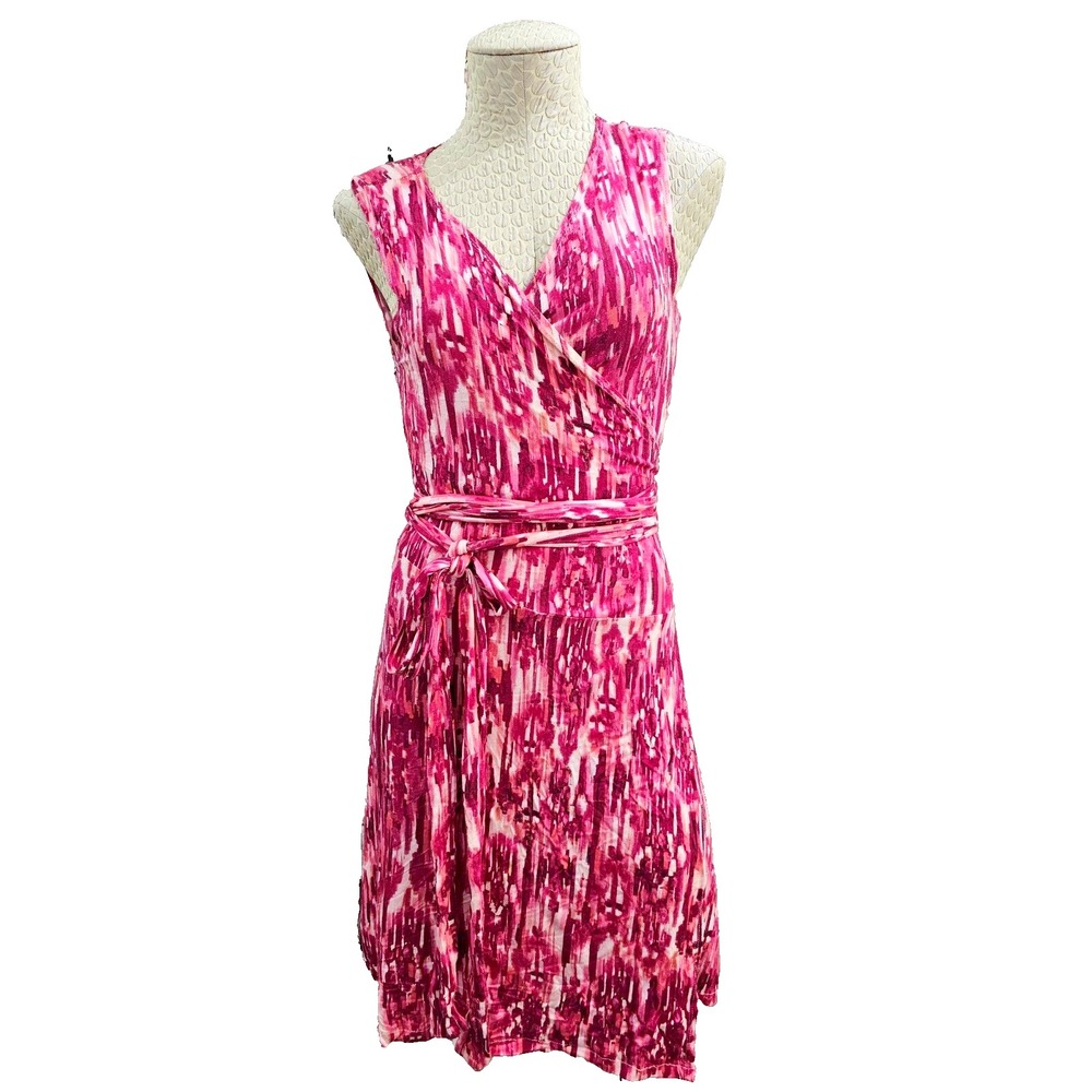 Of Mercer M Pink Wrap Dress Soft‎ Jersey Knit A-Line Summer Beach Vacation EUC